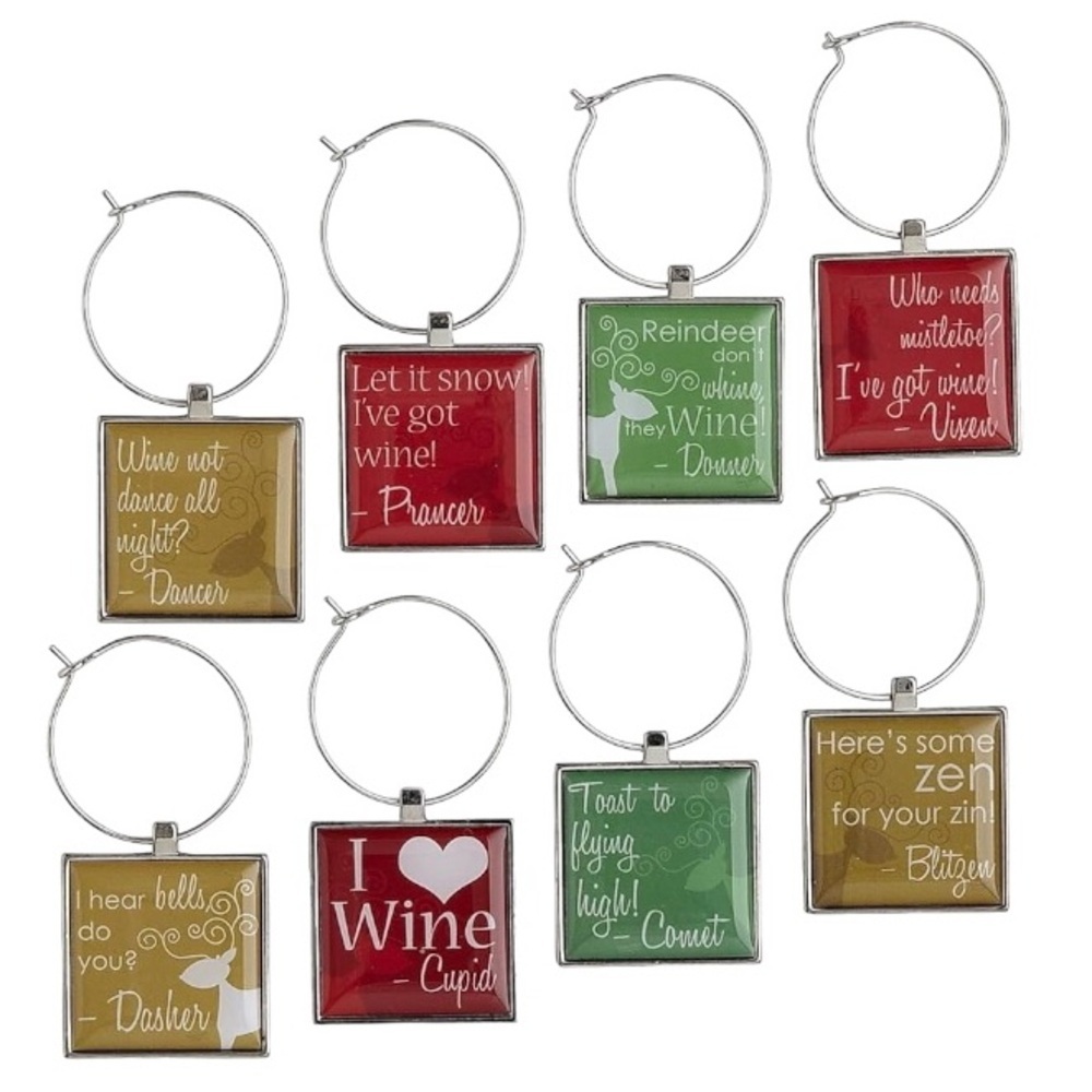 Pier 1 Set Of Charms Christmas Holiday Colorful Reindeer Wine Party  8 Charms